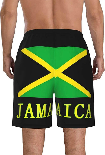 Jamaican Flag Mens Beach Shorts Swimming Trunks Board Shorts Elastic Waist with Pocket - Empire P.E