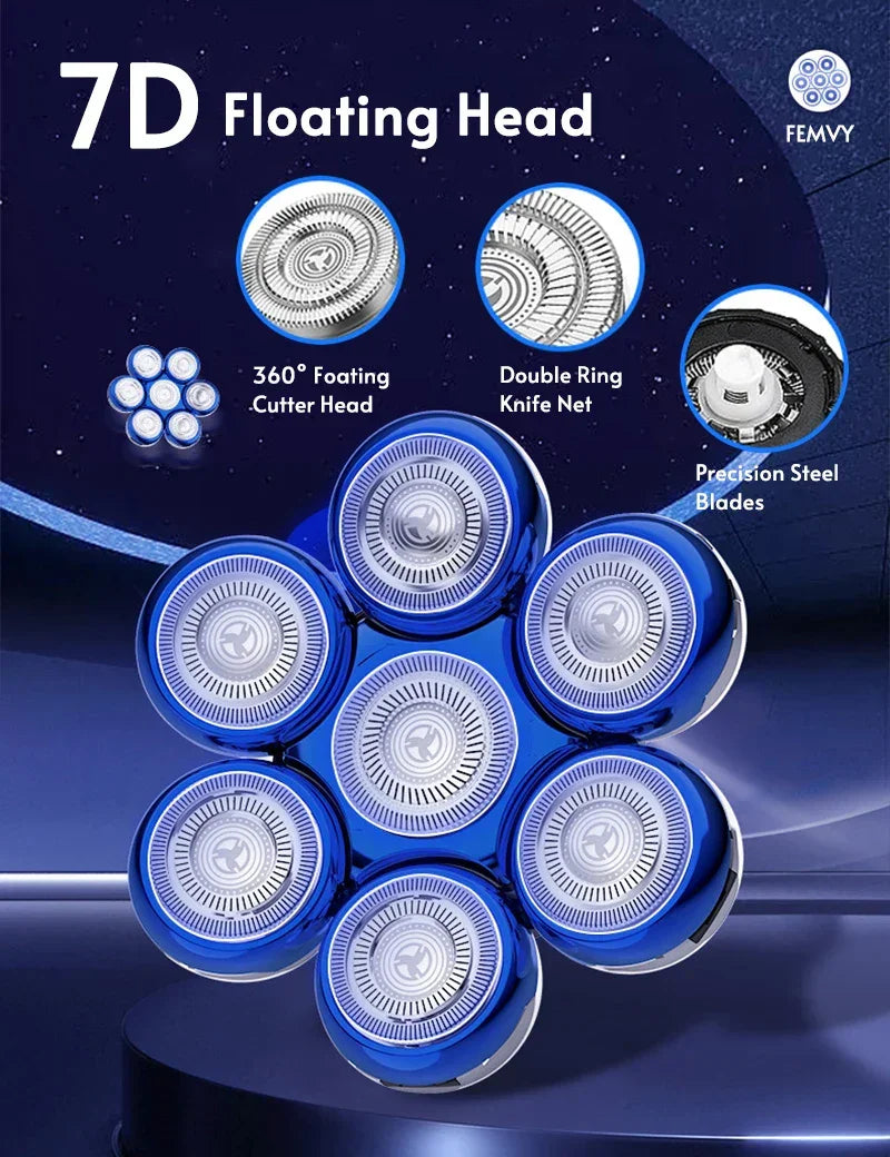 Newest 5-in-1 Electric Shaver 7D Floating Cutter Head Bald Hair Clipper Wireless Charging Men Nose Trimmer Electric Beard Razor - Empire P.E