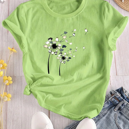 2024 New Women's Flower Print Party T-shirt