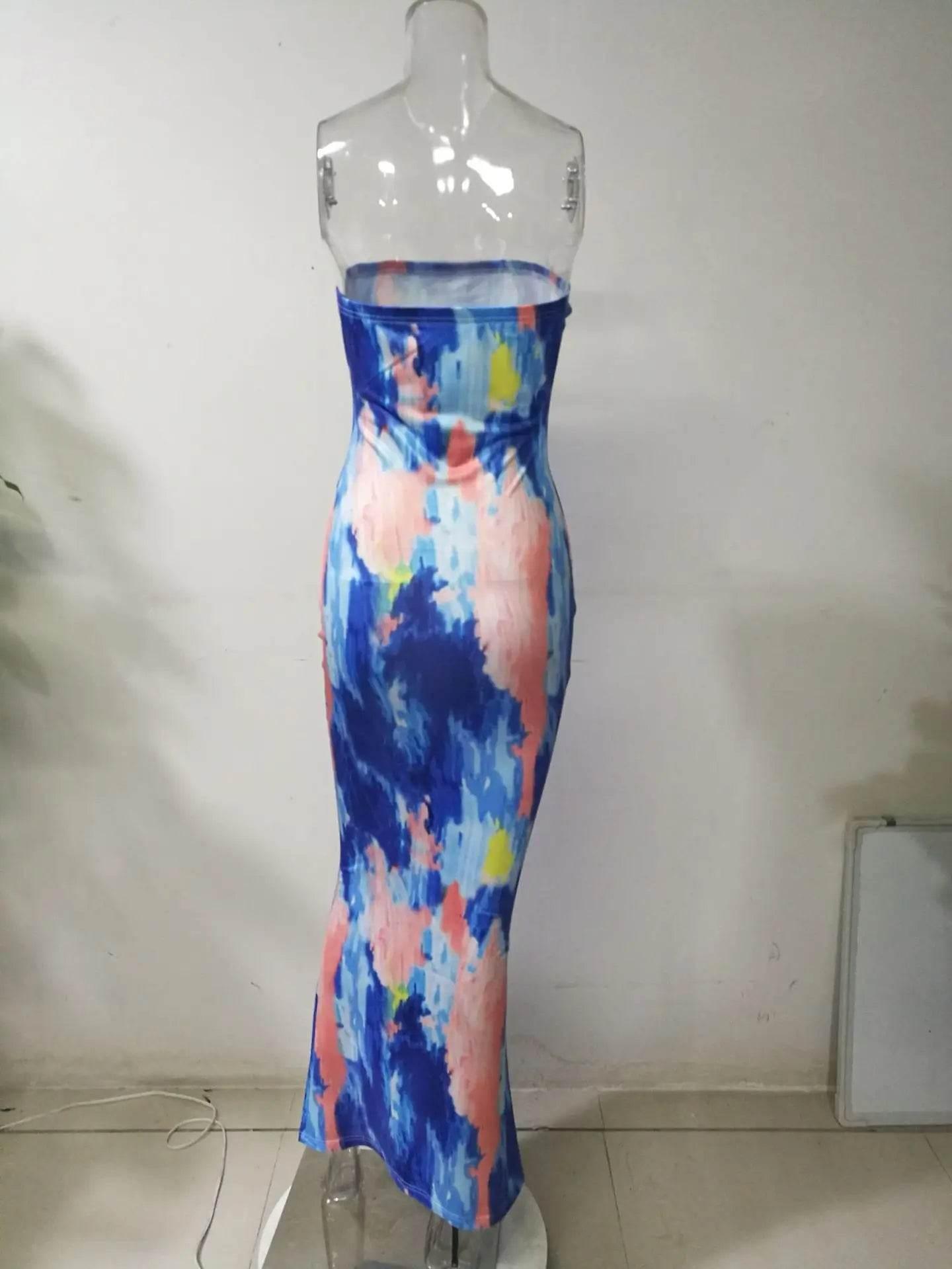 Spring And Summer Dresses For Women Chest Wrap Printed Off Shoulder Bandage Slim Sexy Long Dress 2023 New Fashion party MsChuh - Empire P.E