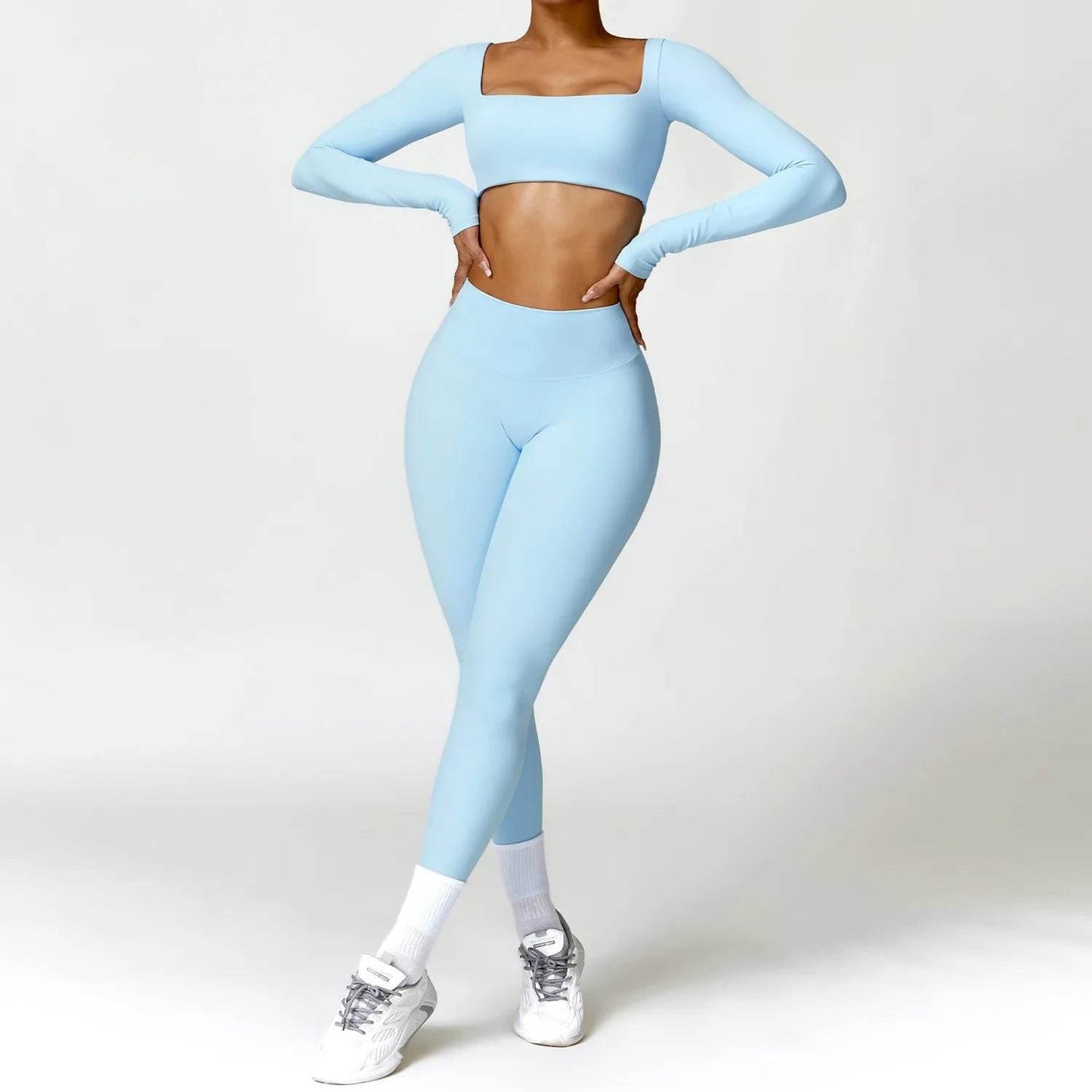 Hearuisavy 2PCS Long Sleeve Gym Set Women Yoga Clothes Quick-Drying Sportswear Running Leggings Workout Sports Crop Top Women - Empire P.E