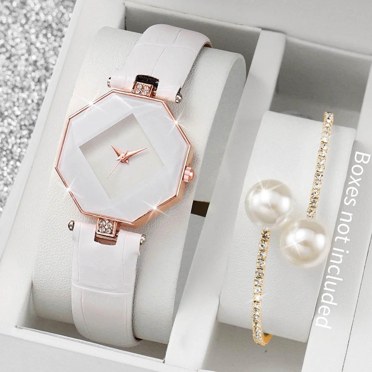 2PCS Fashion Women's Watches Casual Leather Band - Empire P.E