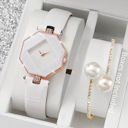 2PCS Fashion Women's Watches Casual Leather Band - Empire P.E