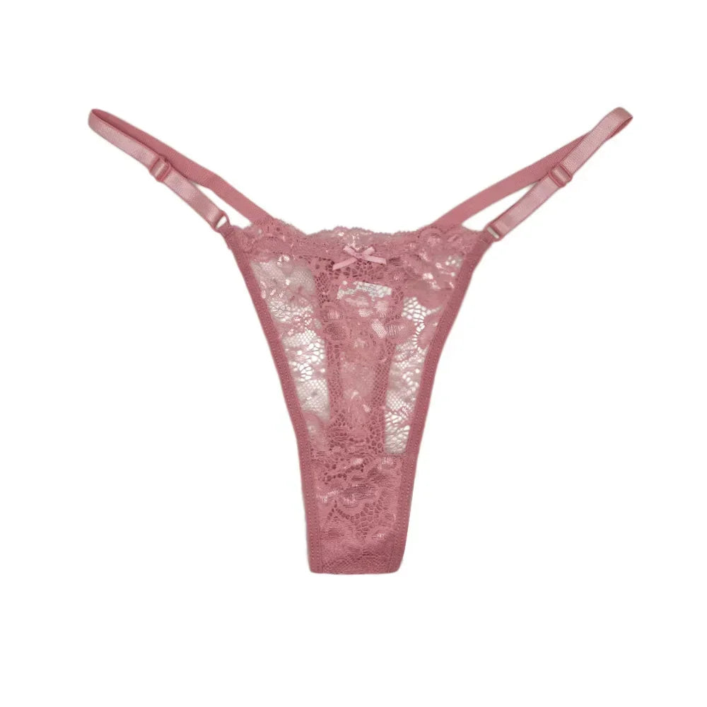 5 PCS/Set Adjust Waistband Sexy Lace Thongs Women Solid Color - Empire P.E