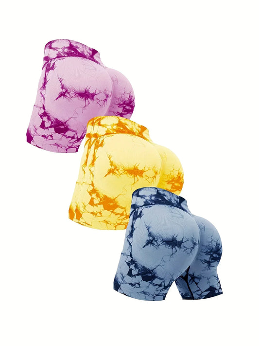 3pcs women's sports  tie dye shorts