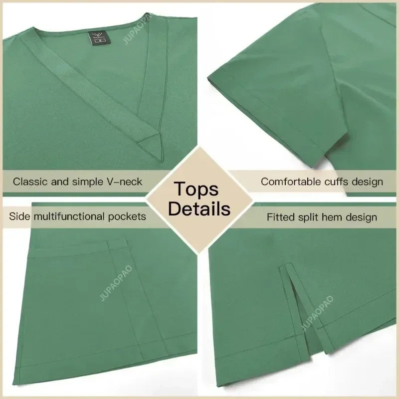 Multicolor Scrubs Uniform Short Sleeve Tops+Pants Set - Empire P.E