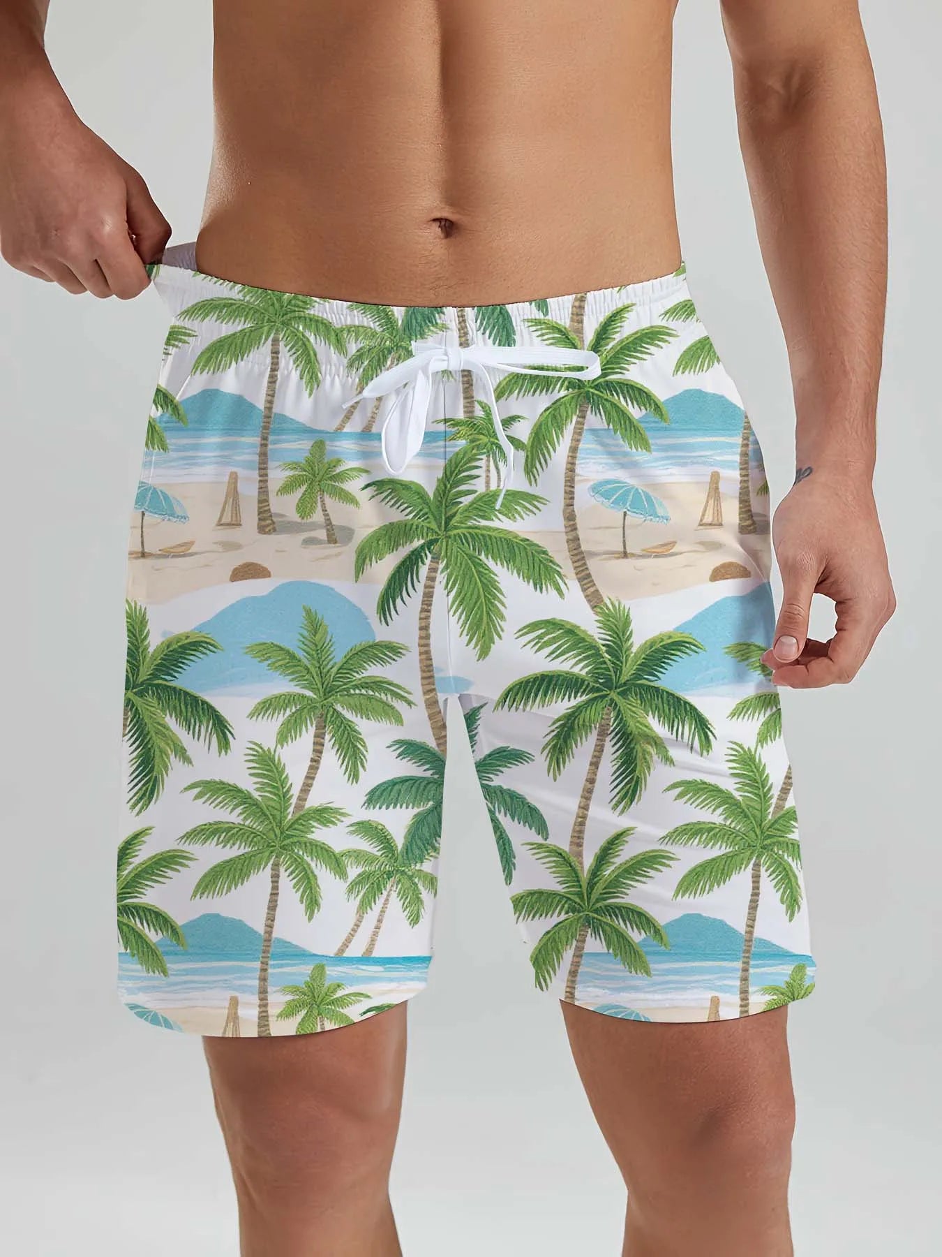 Hawaiian Men's Tropical Plant 3D Printed Swin Trunks