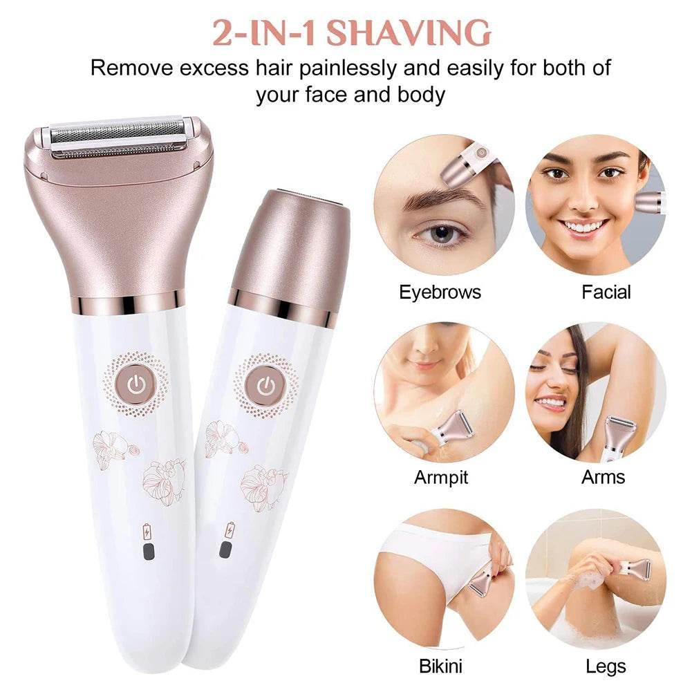 Electric Razor for Women, Painless 2 in 1 Wet & Dry Lady Shaver Portable Waterproof Bikini Trimmer Body Hair Removal - Empire P.E