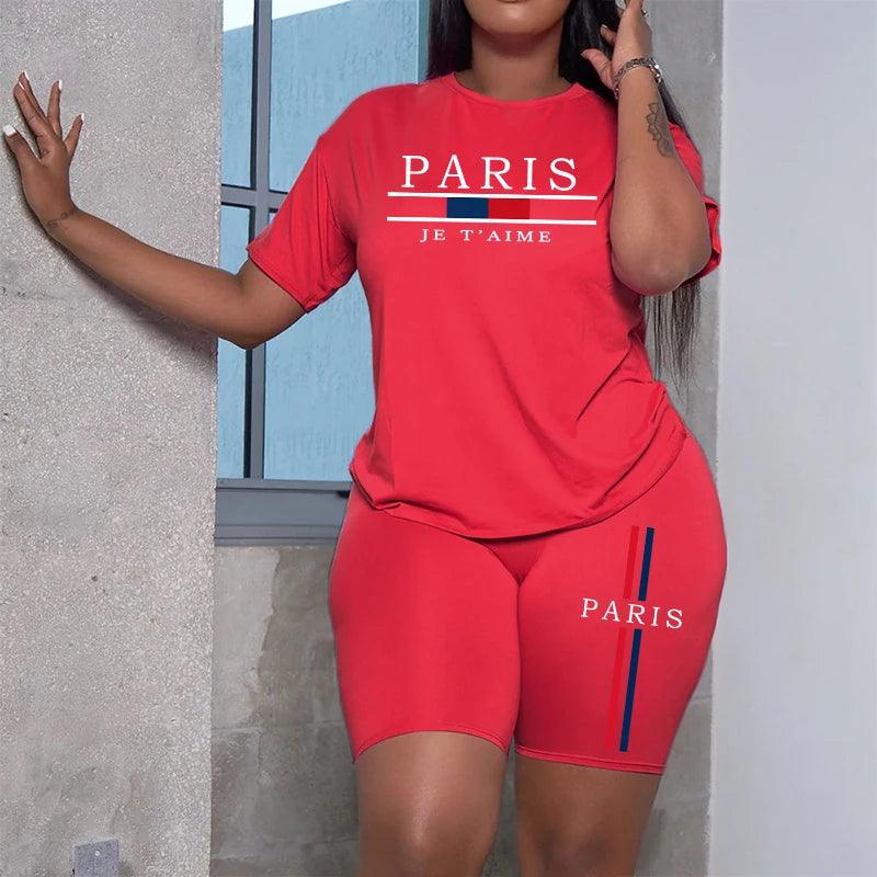 2025 Womens Outfits Fashion Casual Printing Short Sleeve+Shorts Suit Simplicity T-shirt Tracksuits Summer Daily Short Sets S-3XL - Empire P.E