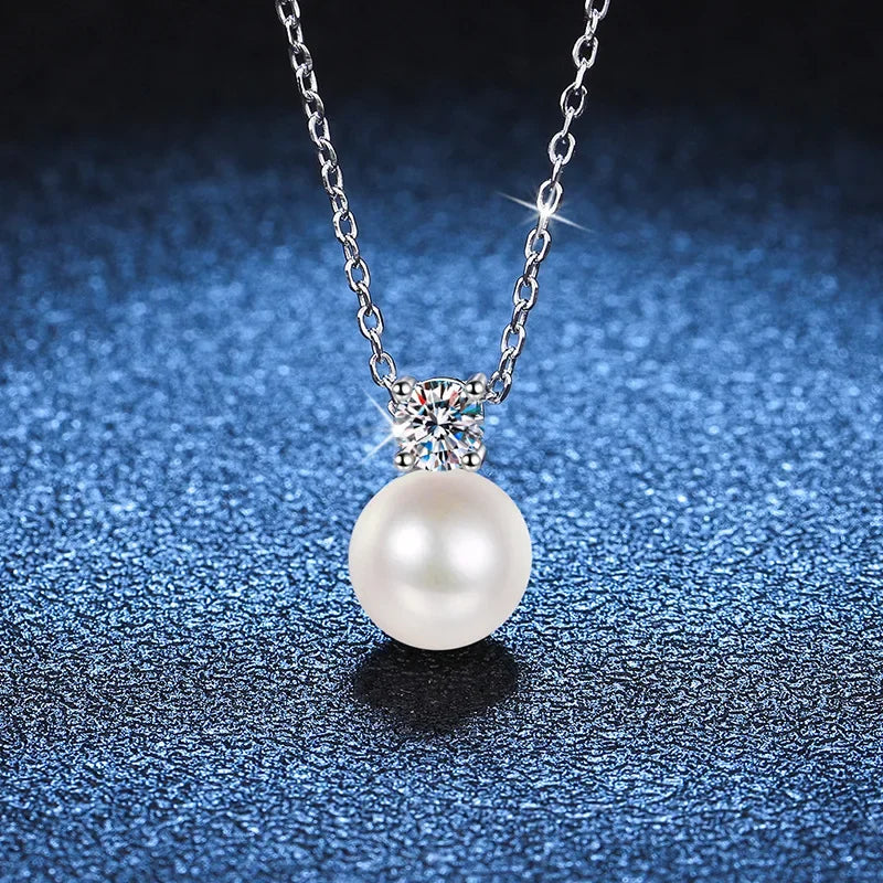 8mm Freshwater Pearl Pendant 0.9ct/set Moissanite Jewelry Sets D Color - Empire P.E