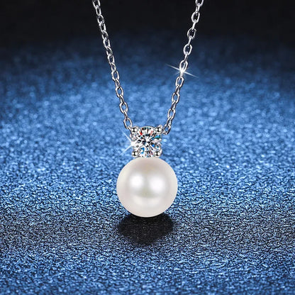 8mm Freshwater Pearl Pendant 0.9ct/set Moissanite Jewelry Sets D Color - Empire P.E