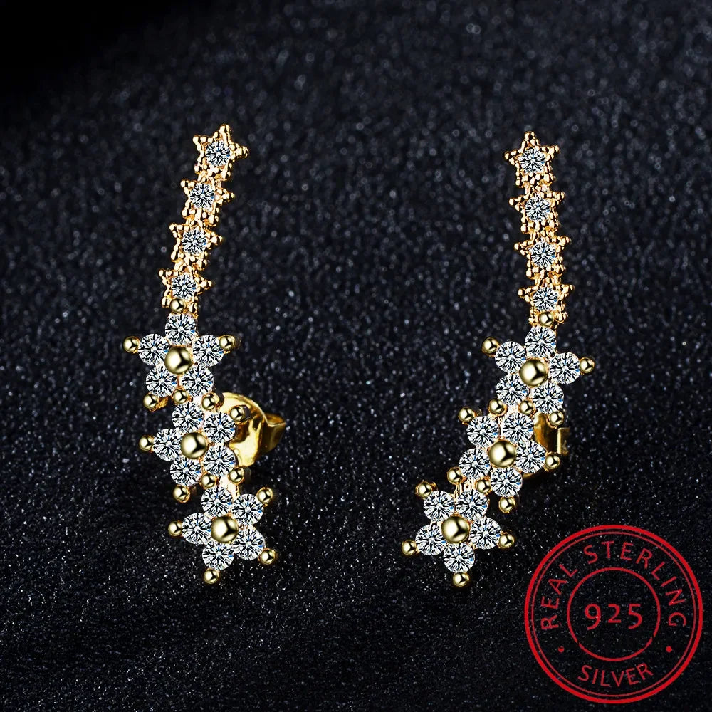 925 Silver Full Moissanite Earrings Climber 7 Star Crawler Stud Ear Cuff - Empire P.E