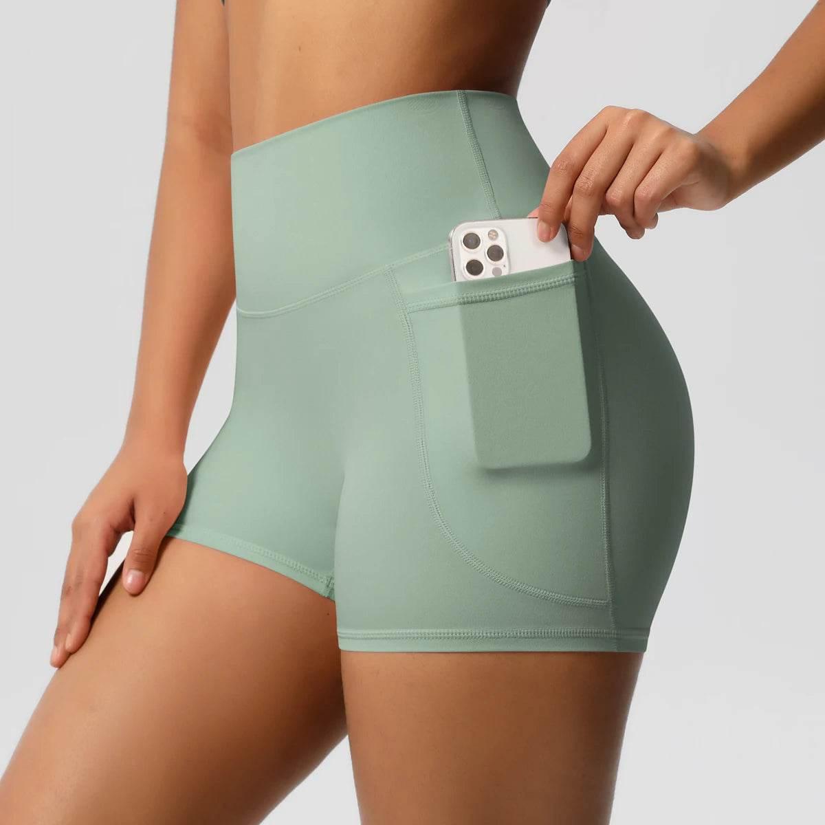 Women Sports Short With PocketedYoga Legging Shorts Squat Proof High Waist Fitness Tight Shorts Quick Drying Cycling Workout Gym - Empire P.E