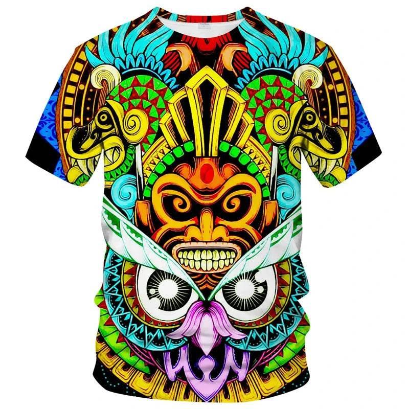 Retro Mexico Aztec Totem T-Shirt For Men Summer 3d Print Short Sleeve Tees Tops Mayan Culture Theme T Shirts Male Clothes - Empire P.E