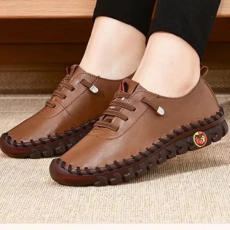 Leather Casual Vulcanized Female Shoe Soft Comfortable Flat Loafers - Empire P.E