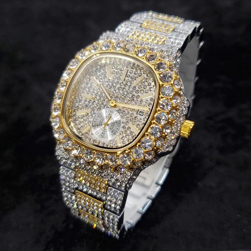 Luxury Diamond Watch Men Hip Hop Street Style Date Display Quartz Timepiece Iced Out Party Jewelry Wristwatch Hot Sale Product - Empire P.E