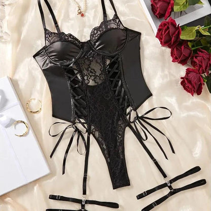Toucheart Sexy Sexy Pajamas Fishnet PU Leather - Empire P.E