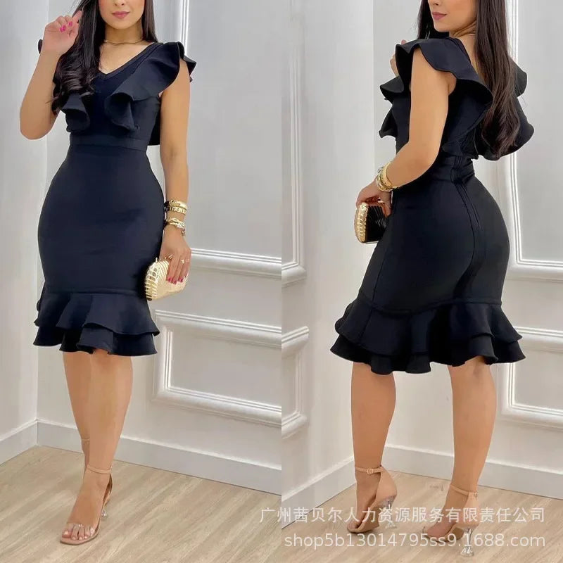 Fashion Womens Dresses New Black Ruffled Dress Women - Empire P.E