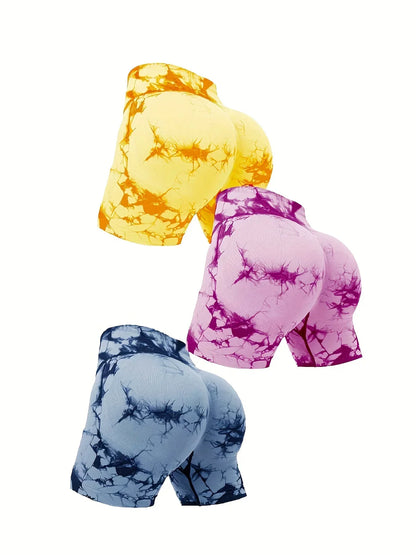 3pcs women's sports  tie dye shorts