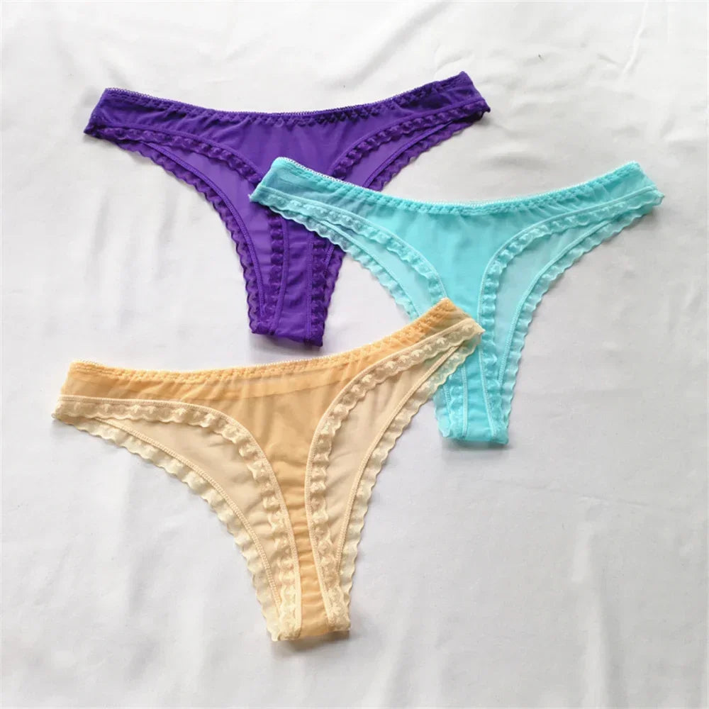 3pcs/set Transparent Thong Panties Sexy Lace G-string - Empire P.E