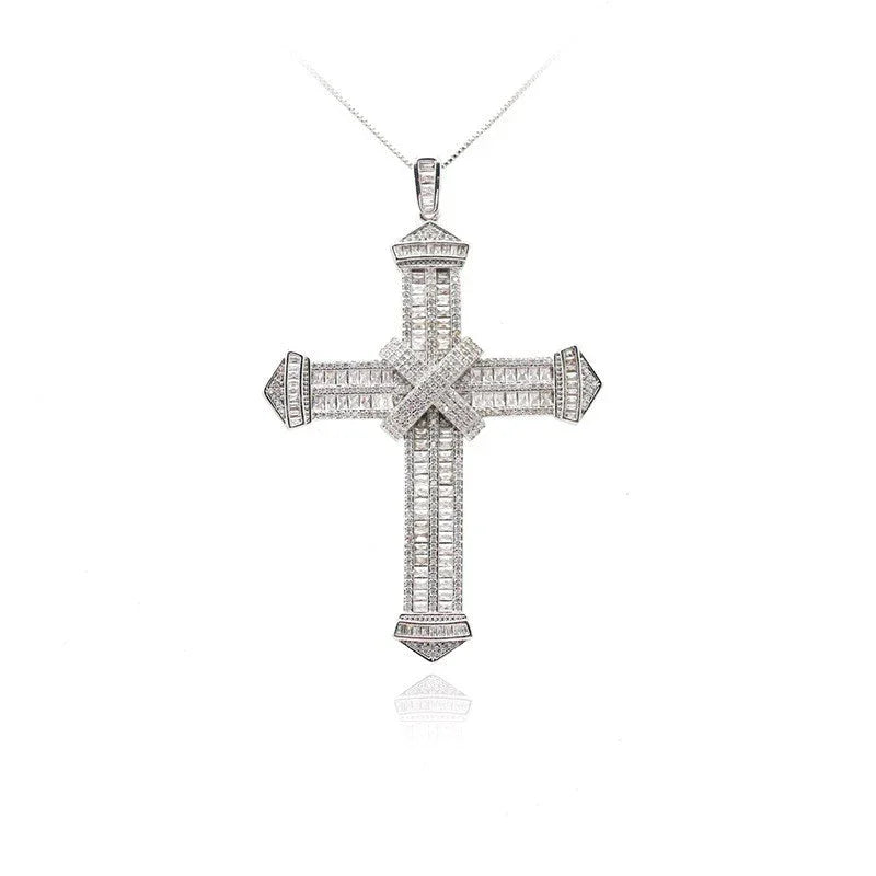 Lab Diamond Cross Pendant 925 Sterling Silver - Empire P.E
