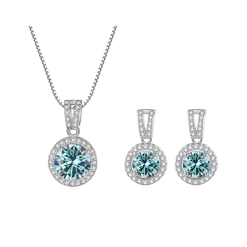 2ct total Moissanite Jewelry Set Sterling Silver 925 Necklace Earrings - Empire P.E