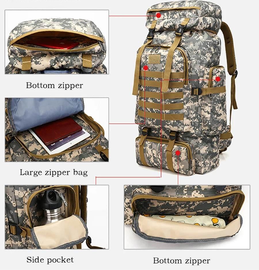 80L Waterproof Molle Camo Tactical Backpack Military Army Hiking Camping Backpack Travel Rucksack Outdoor Sports Climbing Bag - Empire P.E