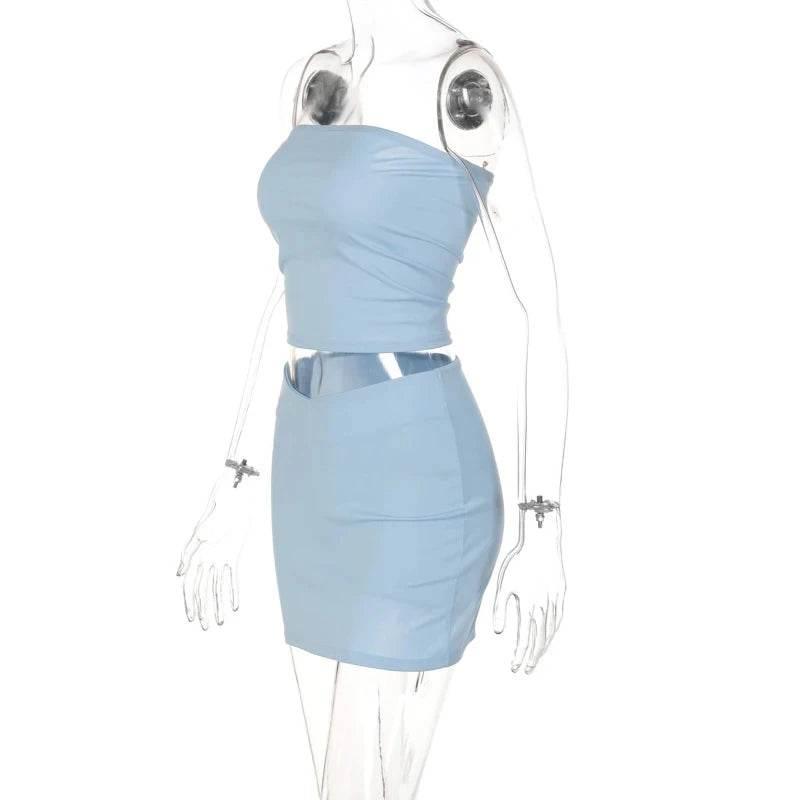 Hawthaw Women 2024 Summer Tube Tops Mini Skirts Party Club Two Piece Matching Sets Vacation Outfits Wholesale Items For Business - Empire P.E
