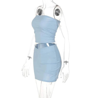 Hawthaw Women 2024 Summer Tube Tops Mini Skirts Party Club Two Piece Matching Sets Vacation Outfits Wholesale Items For Business - Empire P.E