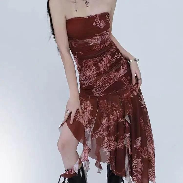 Sexy Dresses for Women 2025 Vestidos De Mujer Tunic Print Sleeveless Backless Robe Femme Fashion Summer Irregular Chiffon Dress - Empire P.E