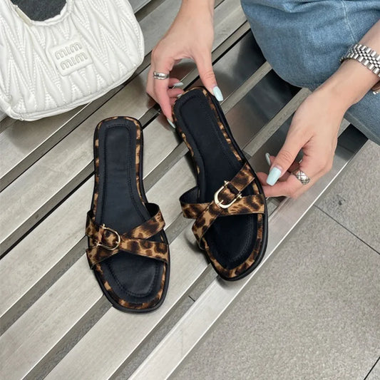 New Women Fashion Leopard Print Flip Flops
