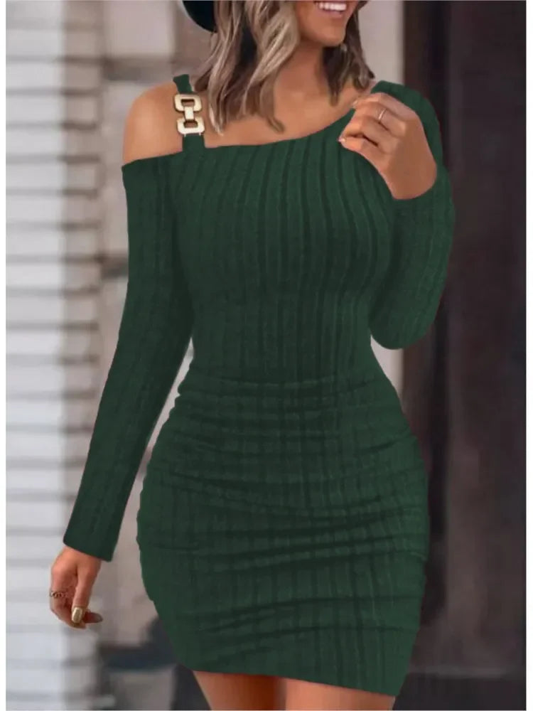 Sexy Chain Off Shoulder Mini Dress - Empire P.E
