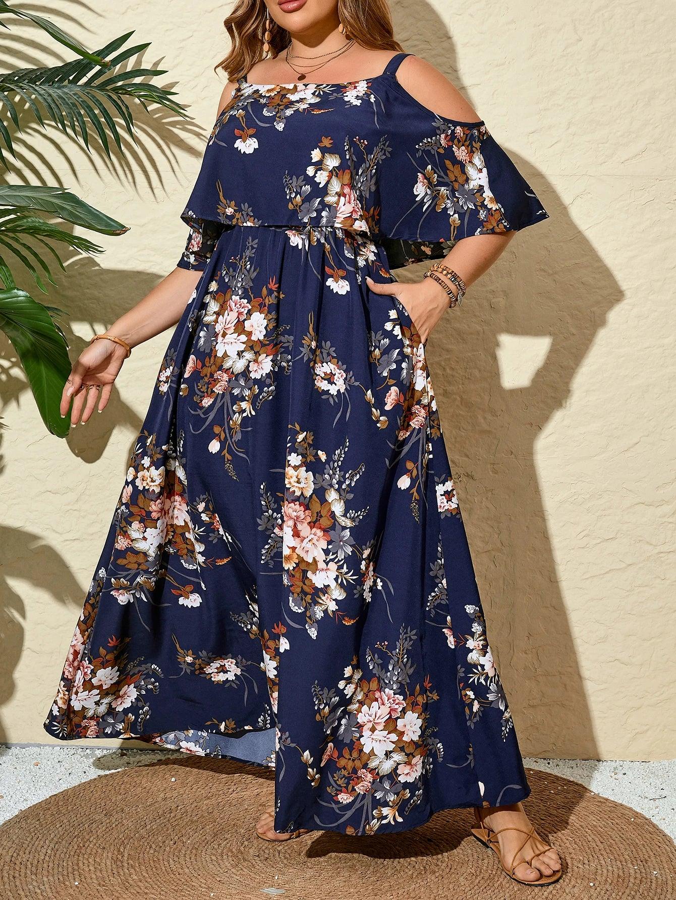 Plus Size Women's Boho Printed Floral Dress - Empire P.E