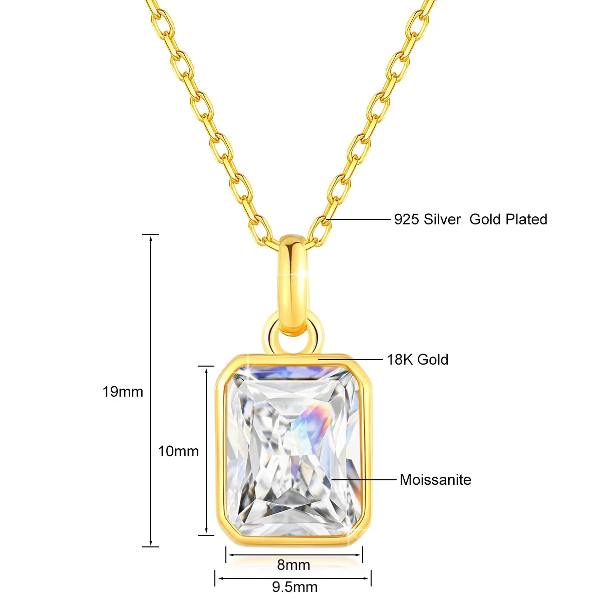 8*10mm Moissanite Necklace Real 18K Gold Pendant Colored Gemstone for Women - Empire P.E