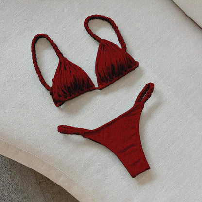 2025 New Bandage Stripe Brazilian Bikini Two Piece Set