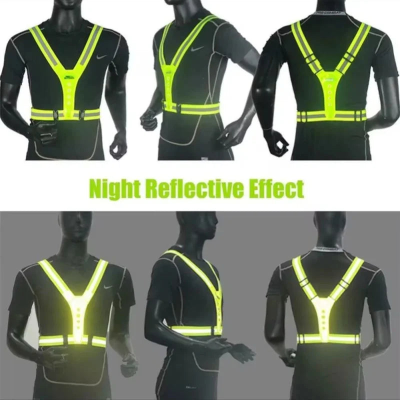 Safety Reflective LED Running Light Adjustable Cycling Vest