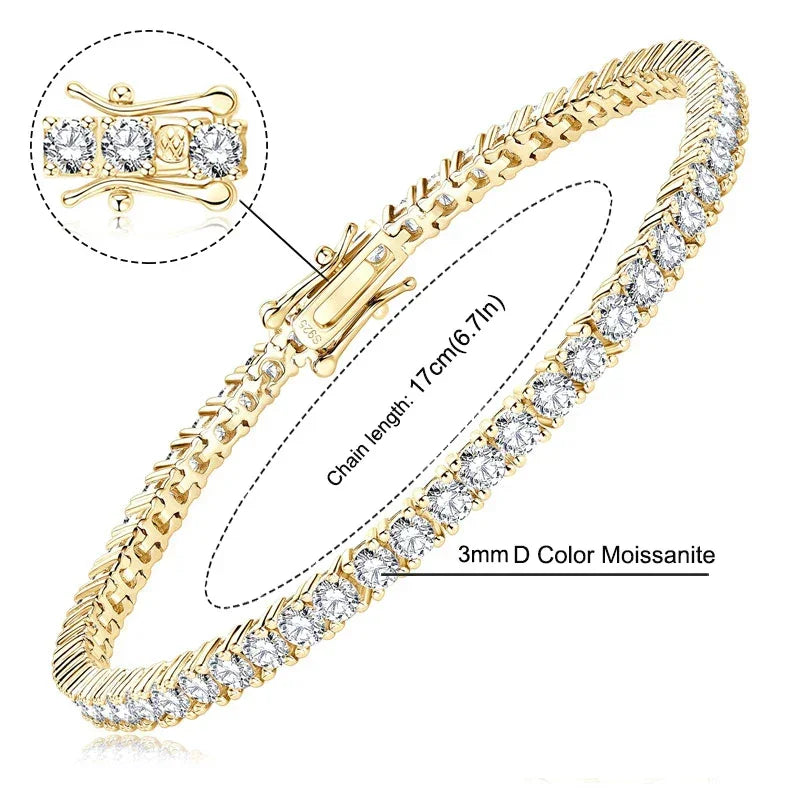3mm/5mm Full Moissanite Tennis Bracelets Real 925 Sterling Silver - Empire P.E