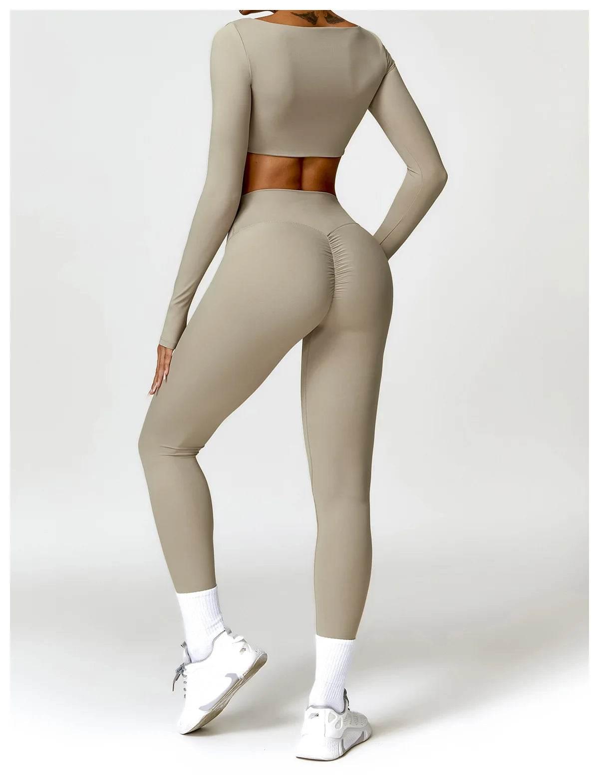 Hearuisavy 2PCS Long Sleeve Gym Set Women Yoga Clothes Quick-Drying Sportswear Running Leggings Workout Sports Crop Top Women - Empire P.E