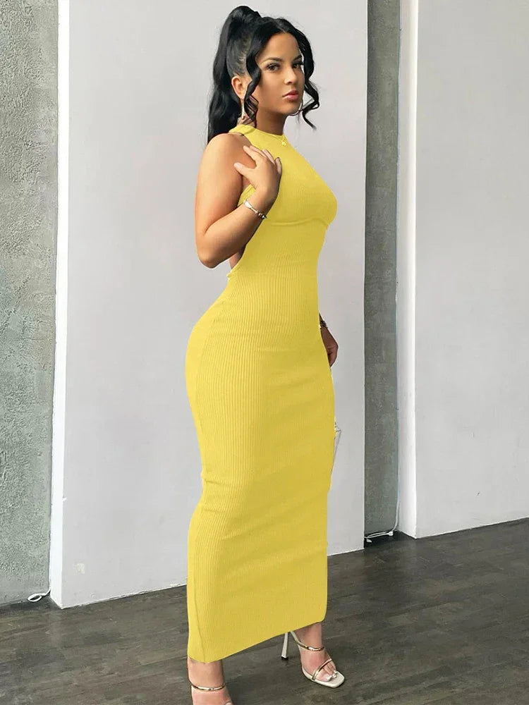 Solid Hollow Out Backless Sleeveless Sexy Slit Mini Dress - Empire P.E