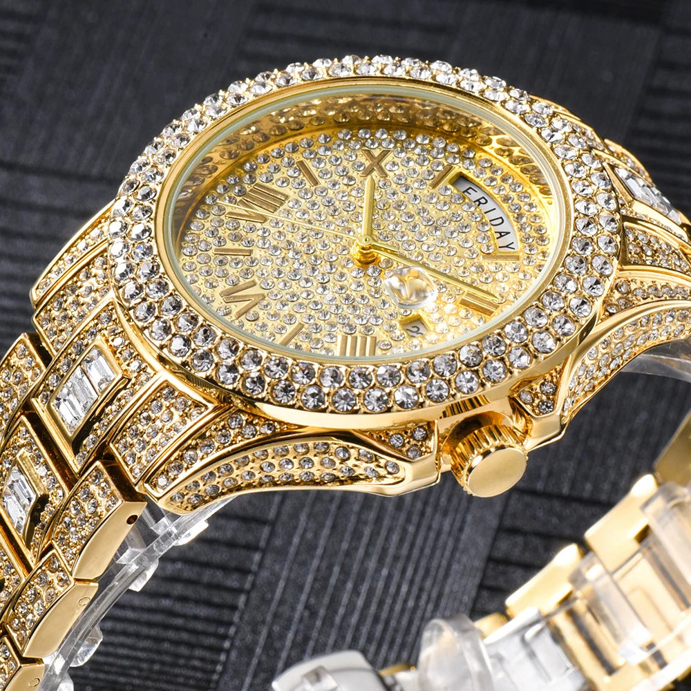 Men's Luxury Gold Hip Hop Diamond Quartz  Watches