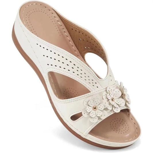 New Women's Slippers Casual Flower Hollow Wedge Beach Shoes Outdoor Fashion Platform Comfortable Non-slip Sandals Plus size 43 - Empire P.E