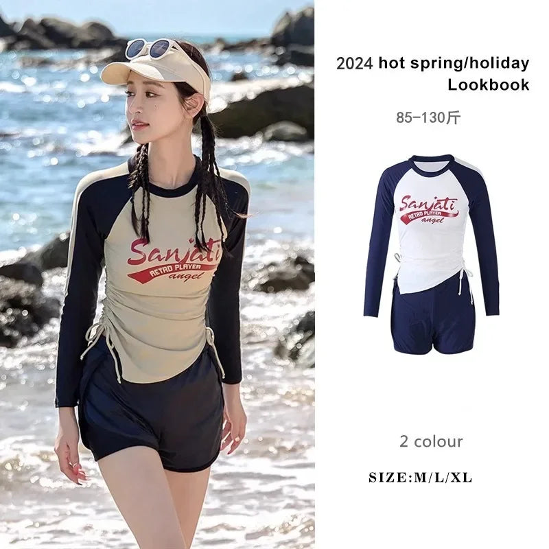 Long Sleeved Split Conservative Sporty Sun Protection Swimsuit