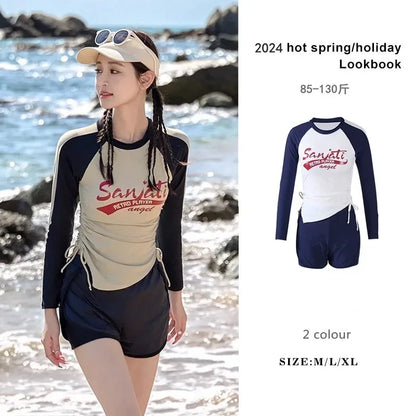 Long Sleeved Split Conservative Sporty Sun Protection Swimsuit