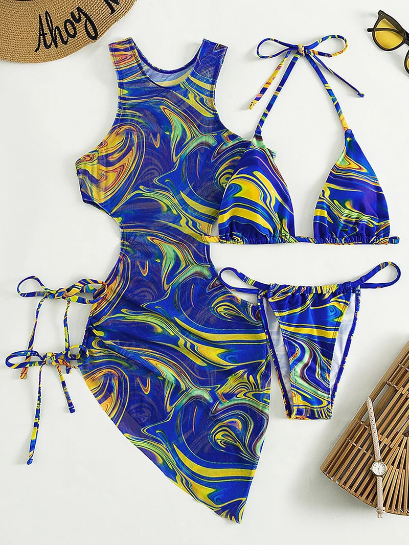 3 Pieces Bikini Set Women Leopard Halter Sexy Swimsuit 2026