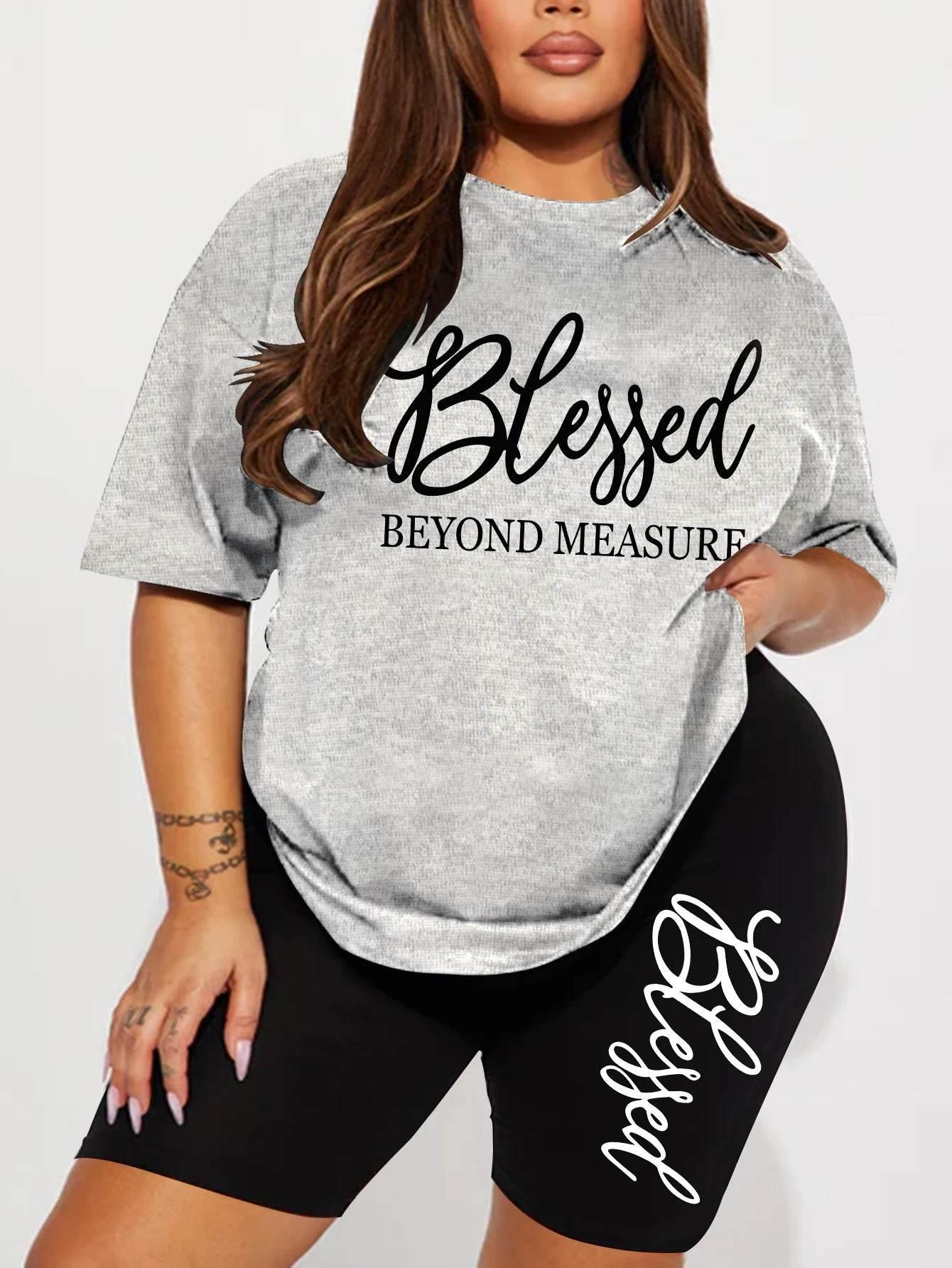 Plus size sets for women Summer 2 pieces Blessed printed offers and liquidation everything cheap elegant women's sets Short sets - Empire P.E