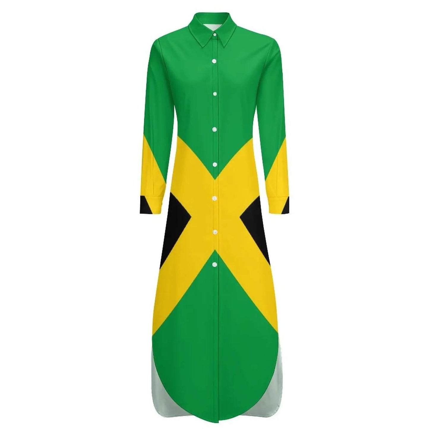 Patriotic Jamaica Flag Chiffon Dress Sexy V Neck Green Yellow Pretty Dresses Ladies Street Wear Casual Dress Gift - Empire P.E