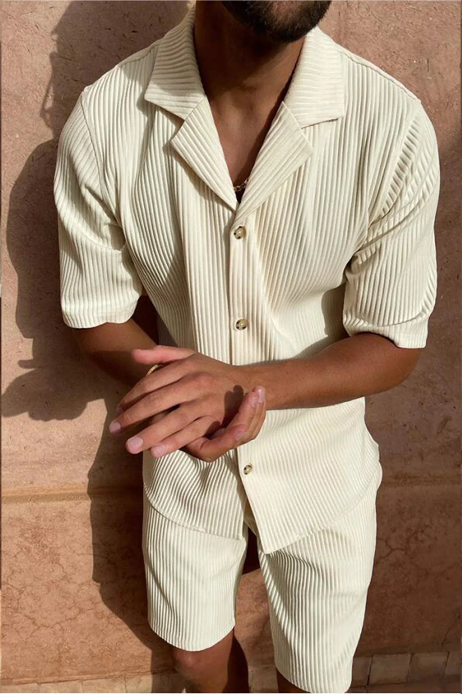 Spring/Summer suit Solid color corduroy shorts sleeve shirt and shorts - Empire P.E