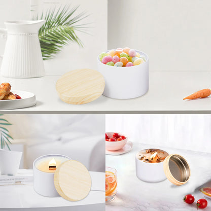 24-Pack 8oz/4oz Metal Candle Tins with Wood Grain Lids