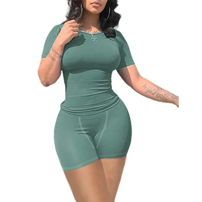 Lounge Wear Ribbed Casual 2 Piece Summer Shorts Set - Empire P.E