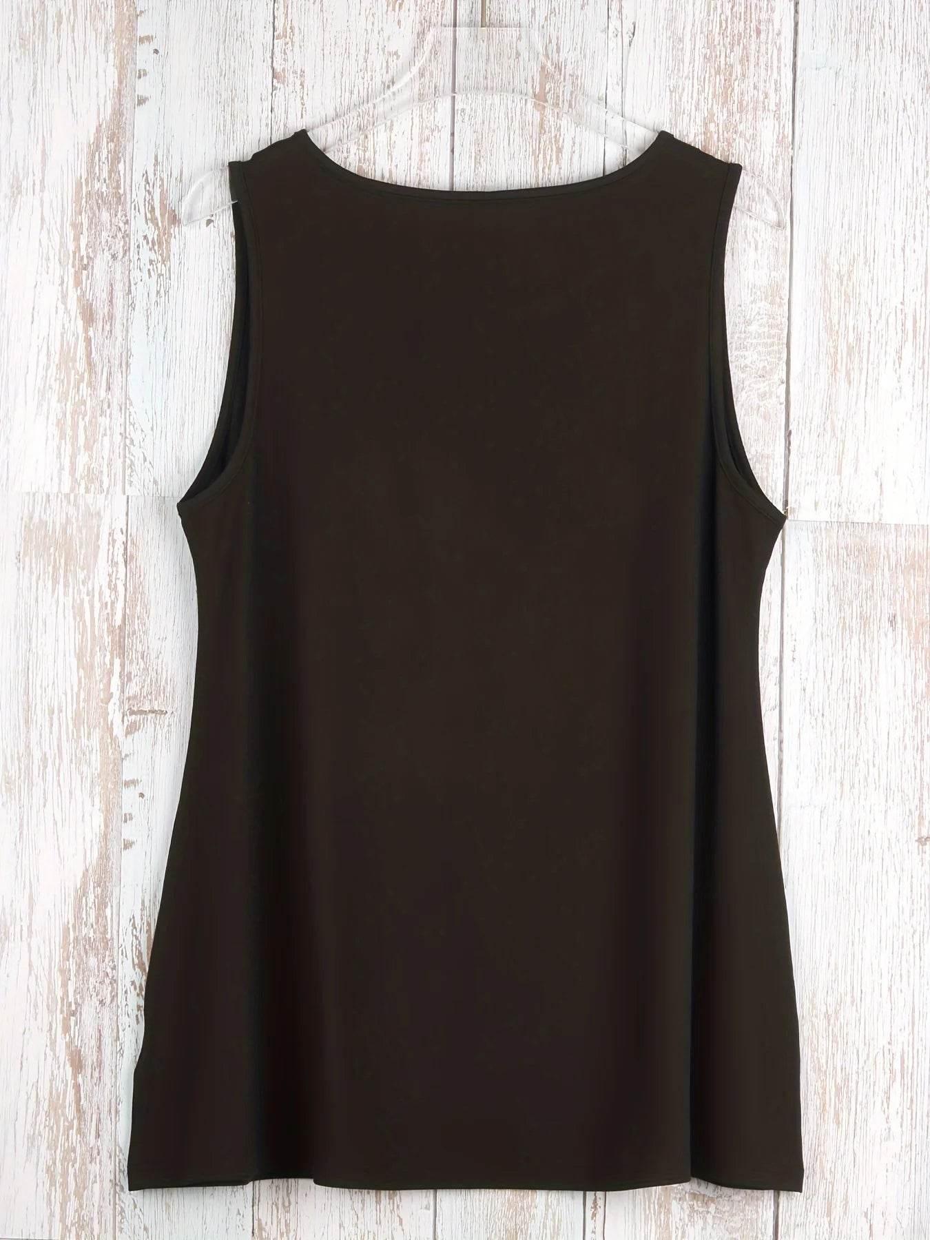 Plus Size Simple Solid Tank Top Casual Crew Neck Sleeveless Tank Top - Empire P.E